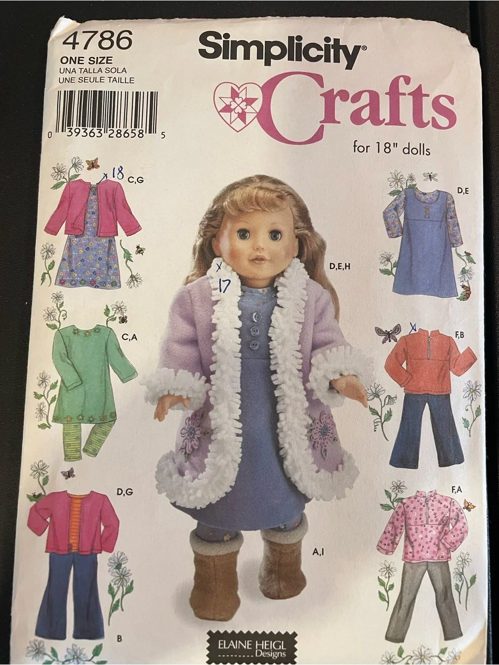 Simplicity 4786 Crafts 18” Doll Coat and Dress Set